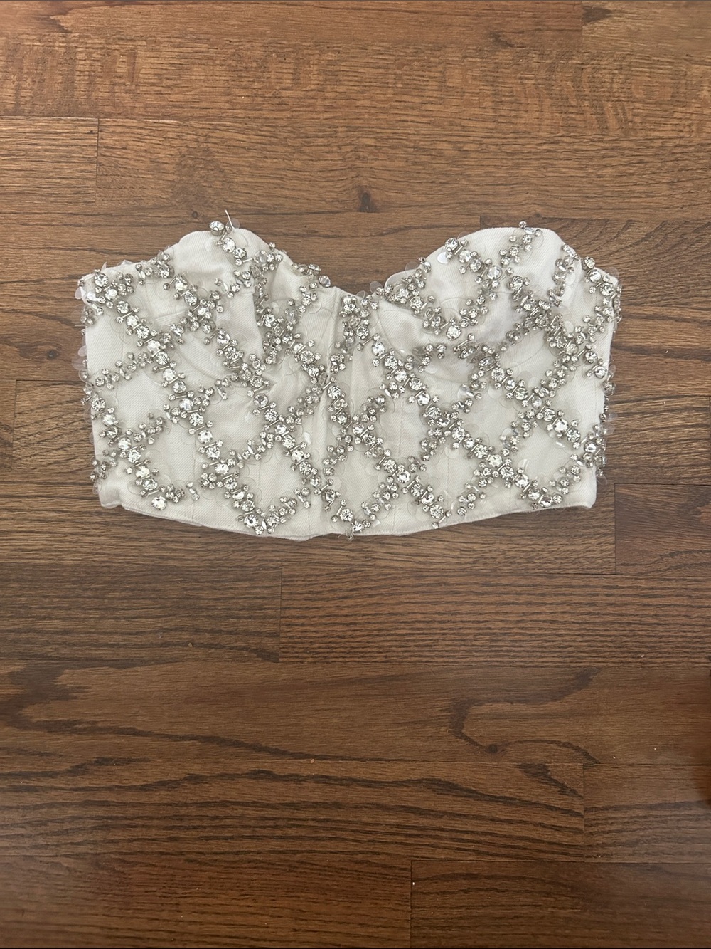 Embellished Cream Strapless Beaded Bustier Camisole